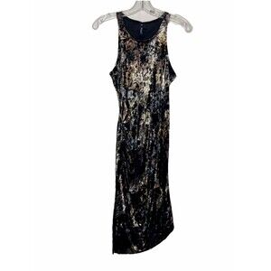 Viereck Dress Women Medium Crushed Velvet Sleeveless Ruched Side Marble Brown